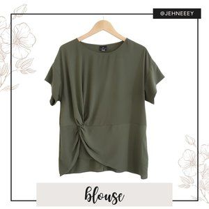 Worthington Short Sleeve Olive Green Blouse